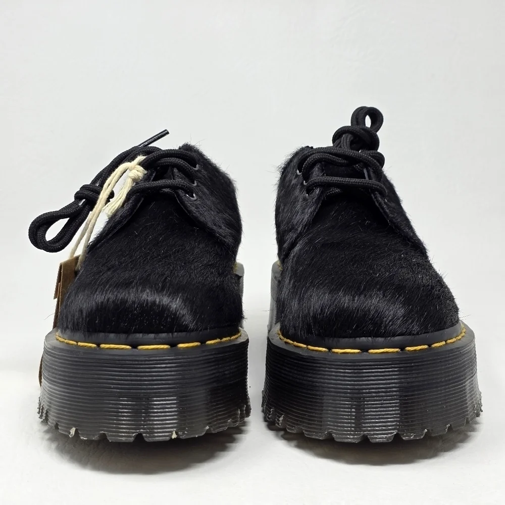Dr. Martens 1461 Quad Women's Size 6 Oxford Platform Shoes Laceup Black Hair New